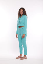 Carica l'immagine nel visualizzatore di Gallery, pantalone sigaretta con elastico dietro in tessuto tecnico - mimì muà - turchese 2025