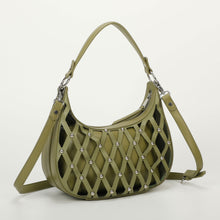 Carica l'immagine nel visualizzatore di Gallery, borsa a spalla effetto rete con borchie - mimì muà - verde militare