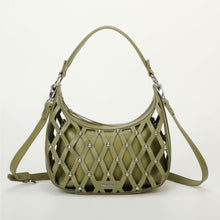 Carica l'immagine nel visualizzatore di Gallery, borsa a spalla effetto rete con borchie - mimì muà - verde militare