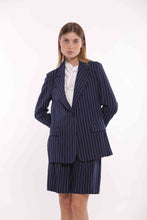 Carica l'immagine nel visualizzatore di Gallery, giacca lunga in gessato blu bianco - mimì muà