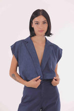 Carica l&#39;immagine nel visualizzatore di Gallery, giacca cropped in tessuto fiammato - mimì muà - blu
