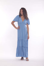 Carica l'immagine nel visualizzatore di Gallery, abito lungo con manica corta a balze - mimì muà - azzurro