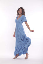 Carica l'immagine nel visualizzatore di Gallery, abito lungo con manica corta a balze - mimì muà - azzurro