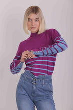 Carica l&#39;immagine nel visualizzatore di Gallery, maglia a lupetto bicolor a righe - mimì muà - pervinca ciclamino
