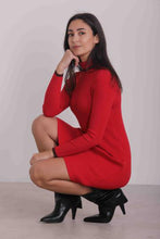 Carica l&#39;immagine nel visualizzatore di Gallery, abito in maglia con bordi in lurex - mimì muà- rosso

