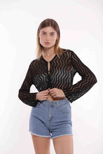 Carica l&#39;immagine nel visualizzatore di Gallery, cardigan corto con trama a zig zag - mimì muà - nero
