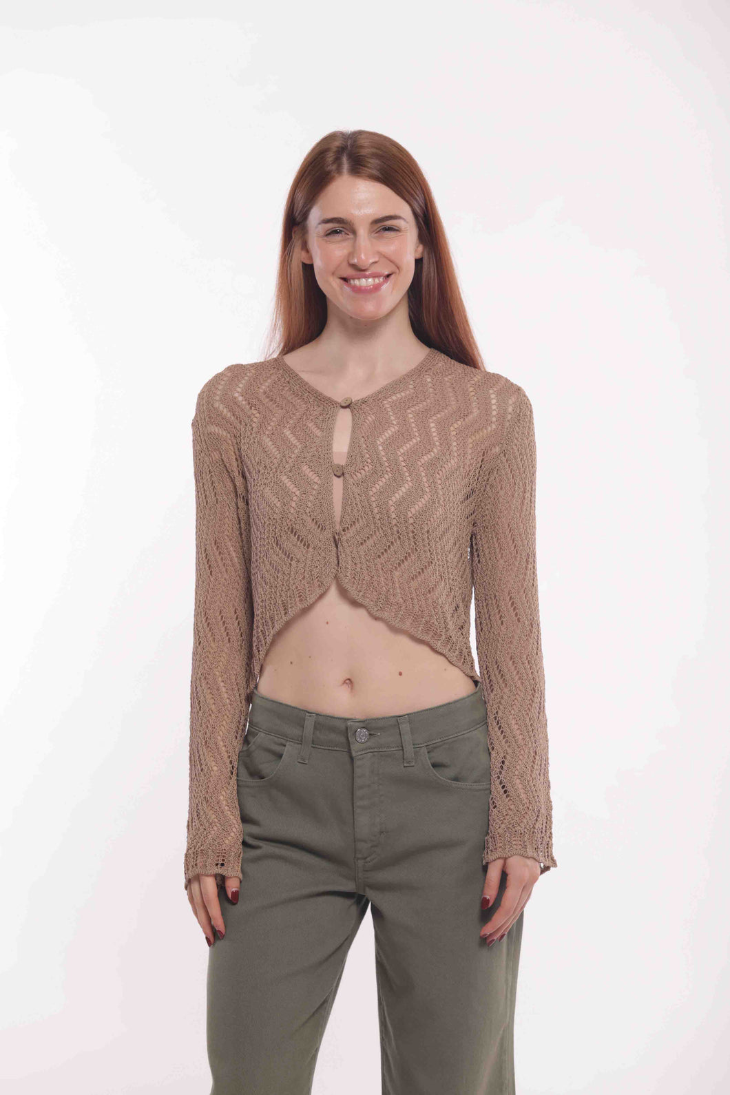 cardigan corto con trama a zig zag - mimì muà - cammello