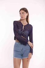 Carica l&#39;immagine nel visualizzatore di Gallery, cardigan corto con trama a zig zag - mimì muà - blu

