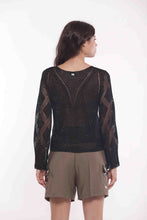 Carica l&#39;immagine nel visualizzatore di Gallery, maglia scollo a V traforata lurex - mimì muà - nero
