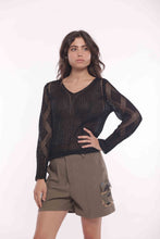 Carica l&#39;immagine nel visualizzatore di Gallery, maglia scollo a V traforata lurex - mimì muà - nero
