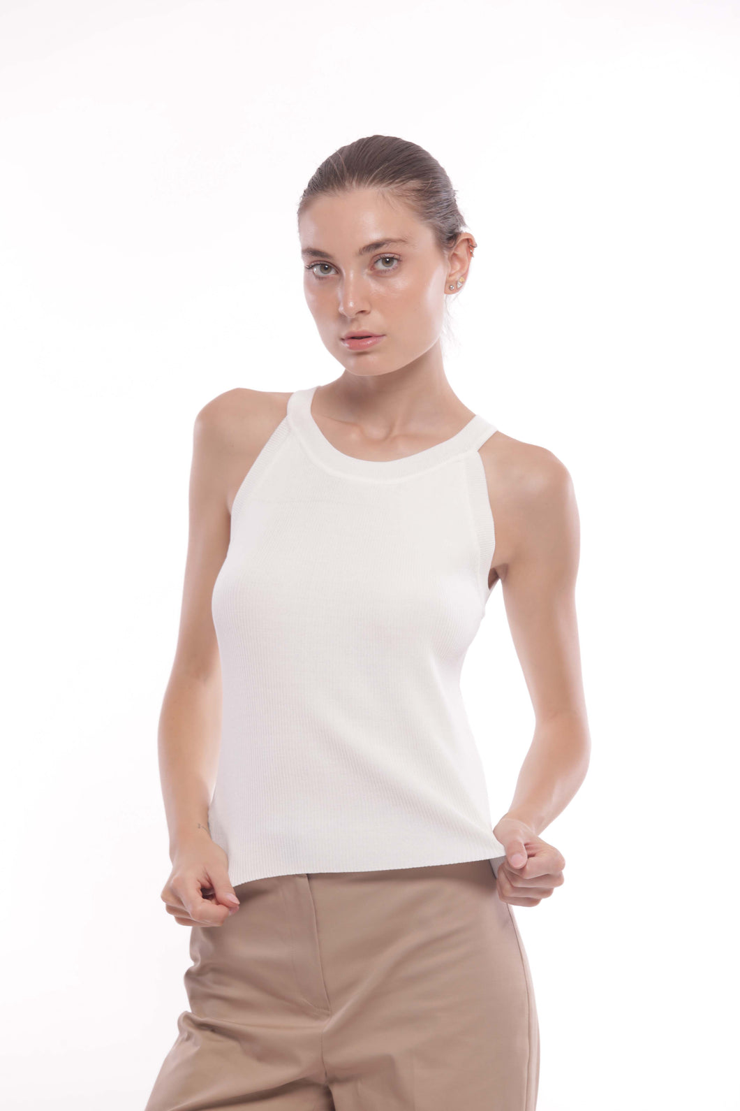 top a costine con scollo all'americana - mimì muà - bianco