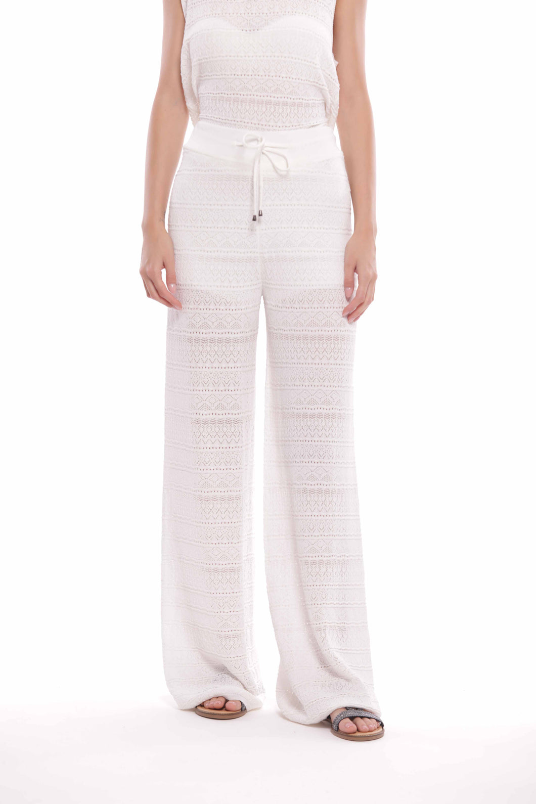 pantalone palazzo in maglia crochet - mimì muà - bianco 2025