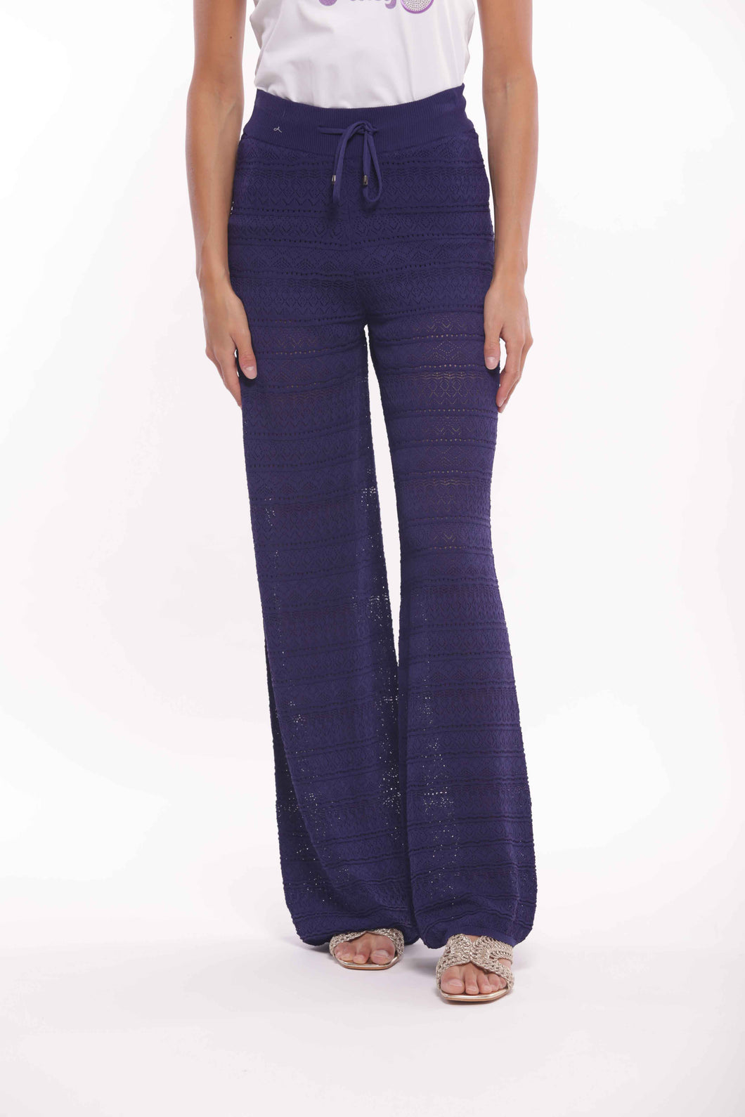 pantalone palazzo in maglia crochet - mimì m 2025uà - blu