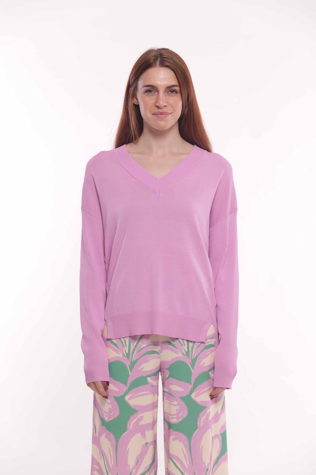 maglia scollo a V con spacchetti - mimì muà - ciclamino