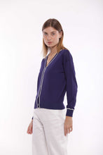 Carica l&#39;immagine nel visualizzatore di Gallery, cardigan con dettagli bicolor - mimì muà -  blu bianco

