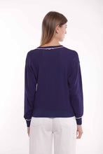 Carica l&#39;immagine nel visualizzatore di Gallery, cardigan con dettagli bicolor - mimì muà -  blu bianco
