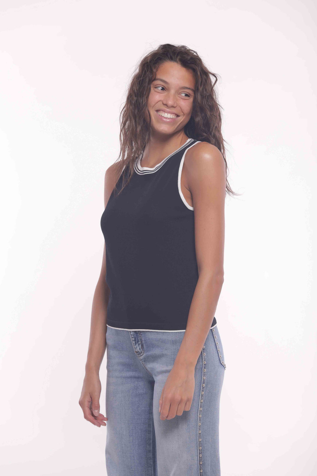 top in maglia con dettagli bicolor - mimì muà - blu bianco