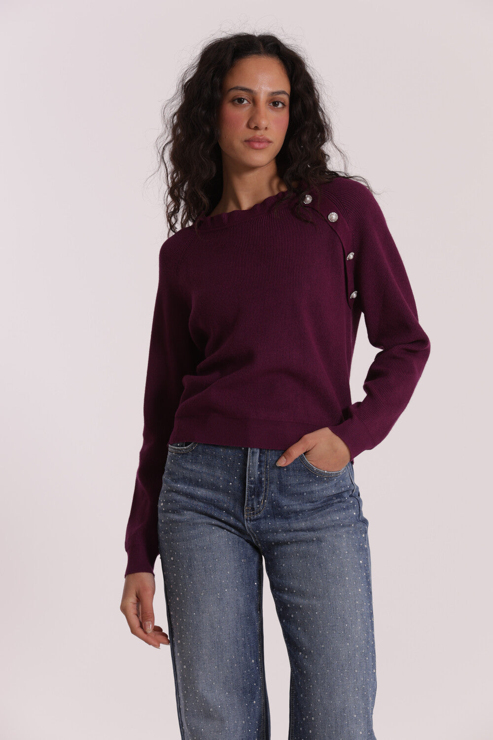 maglia con bottoni gioiello - mimì muà - ciclamino