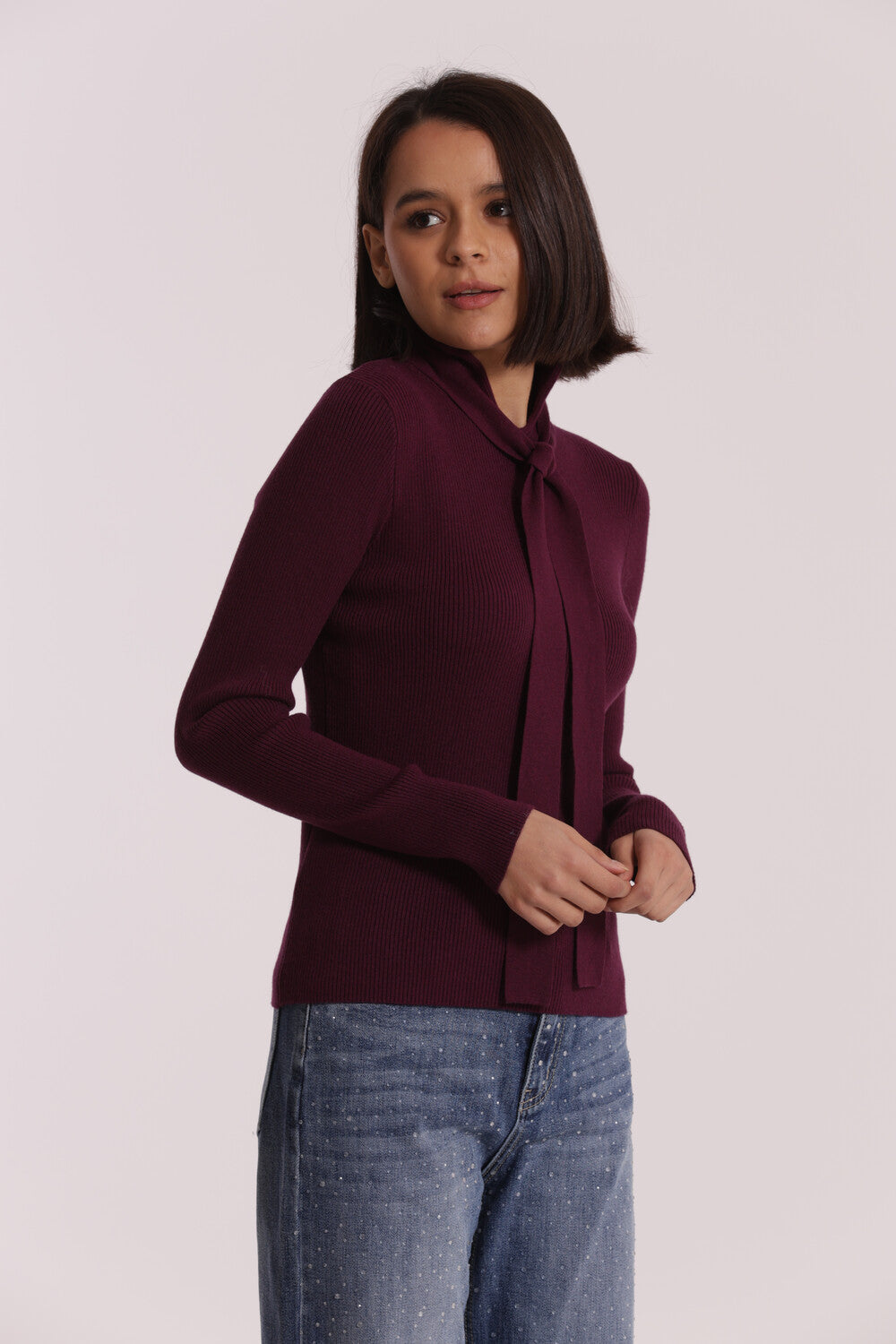 maglia con dettaglio cravattino - mimì muà - burgundy