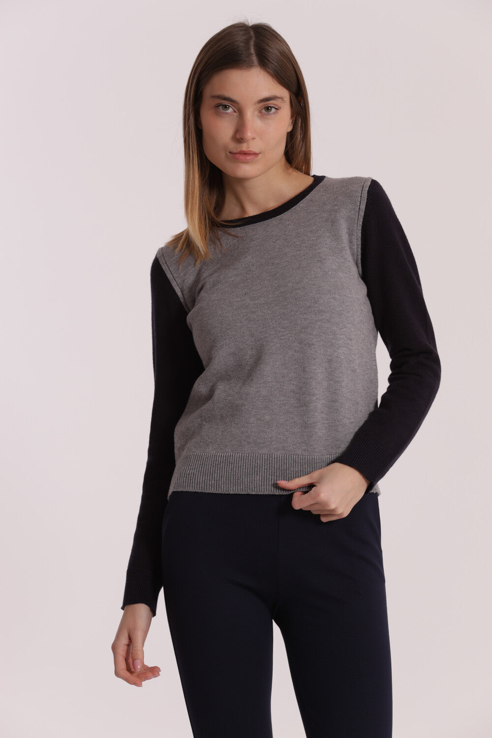 maglia bicolor scollo tondo  - mimì muà - blu grigio