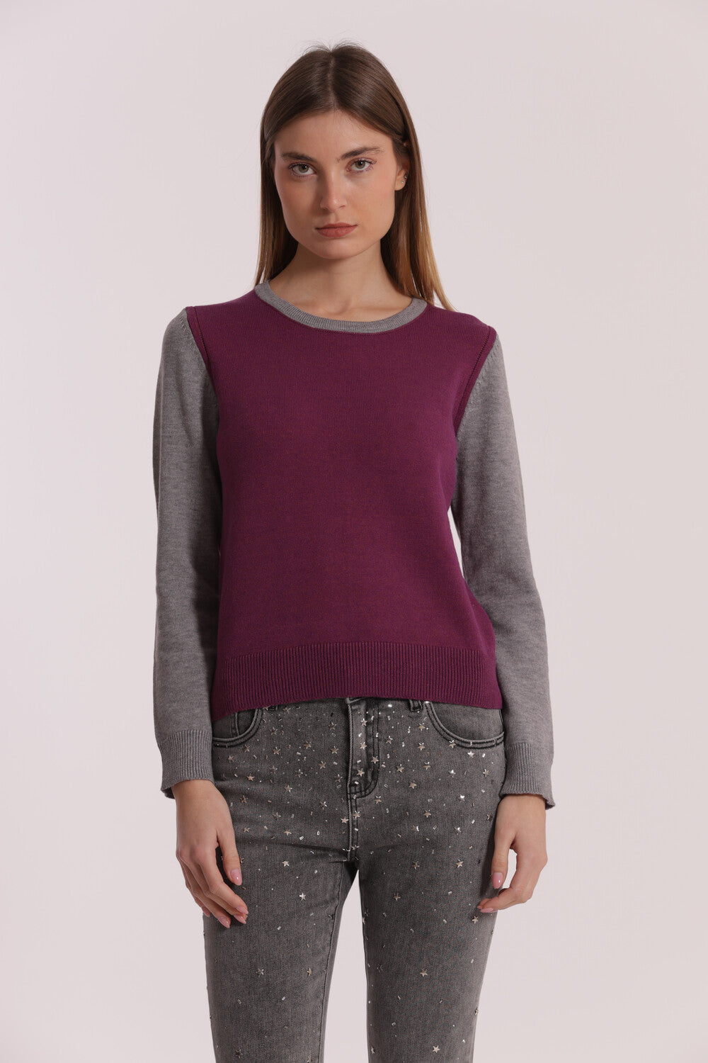 maglia bicolor scollo tondo  - mimì muà - burgundy grigio
