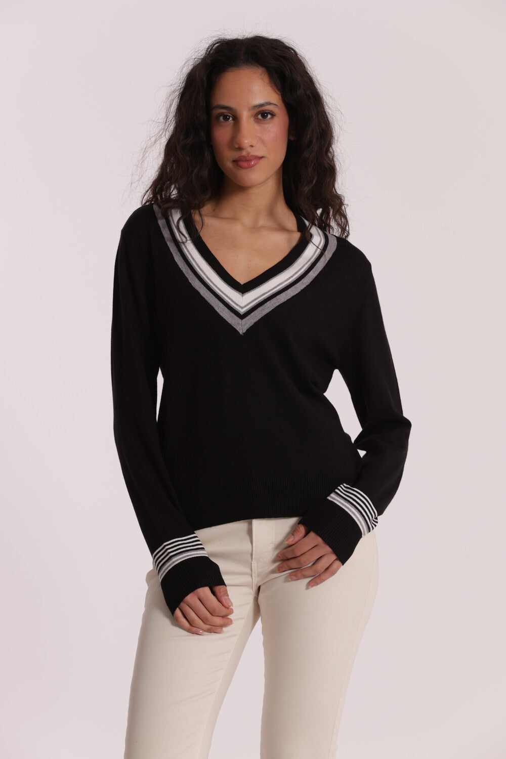 maglia tricolor con dettaglio a righe  - mimì muà -  nero bianco e grigio