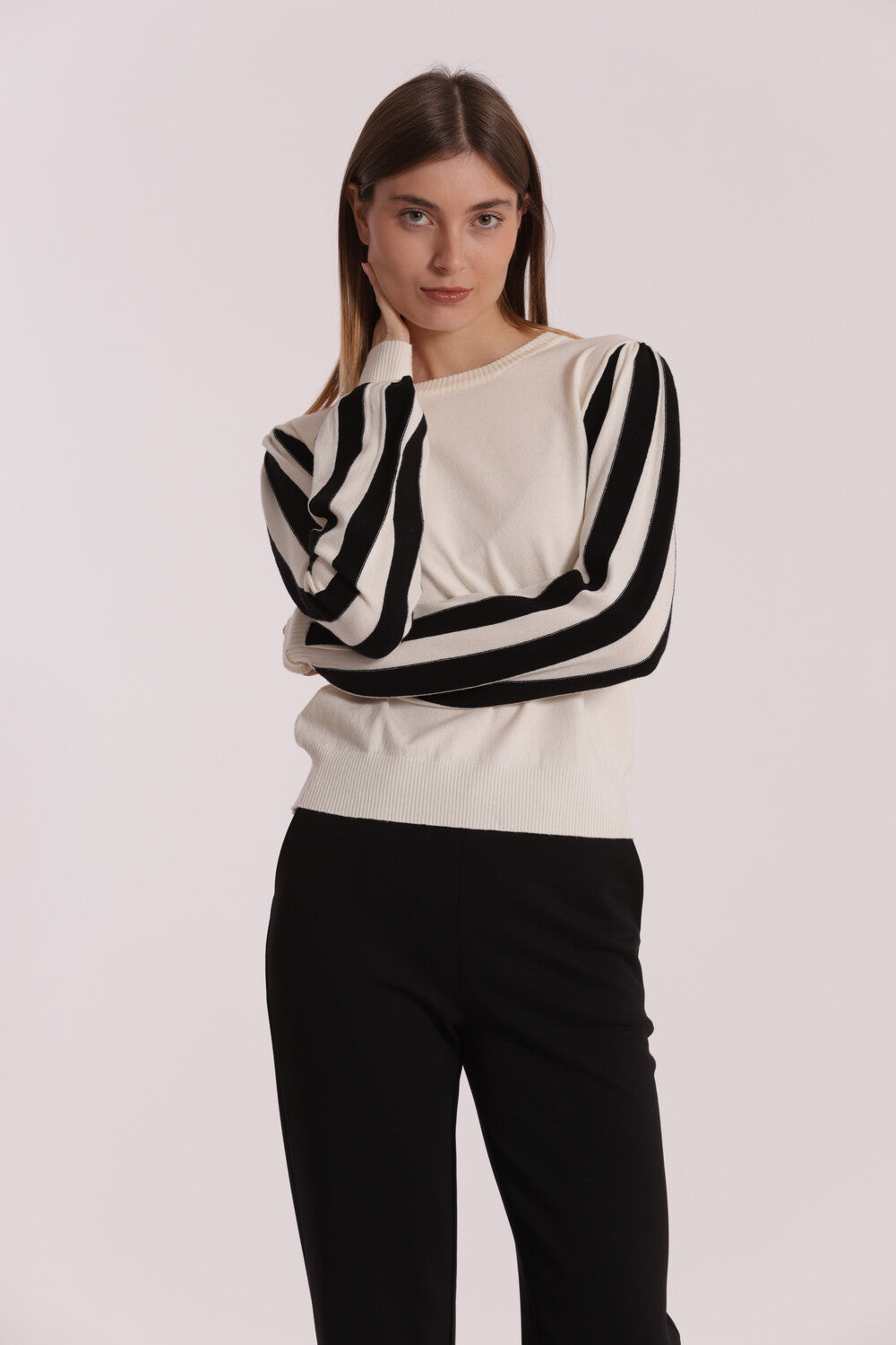 maglia con maniche a righe  - mimì muà - panna