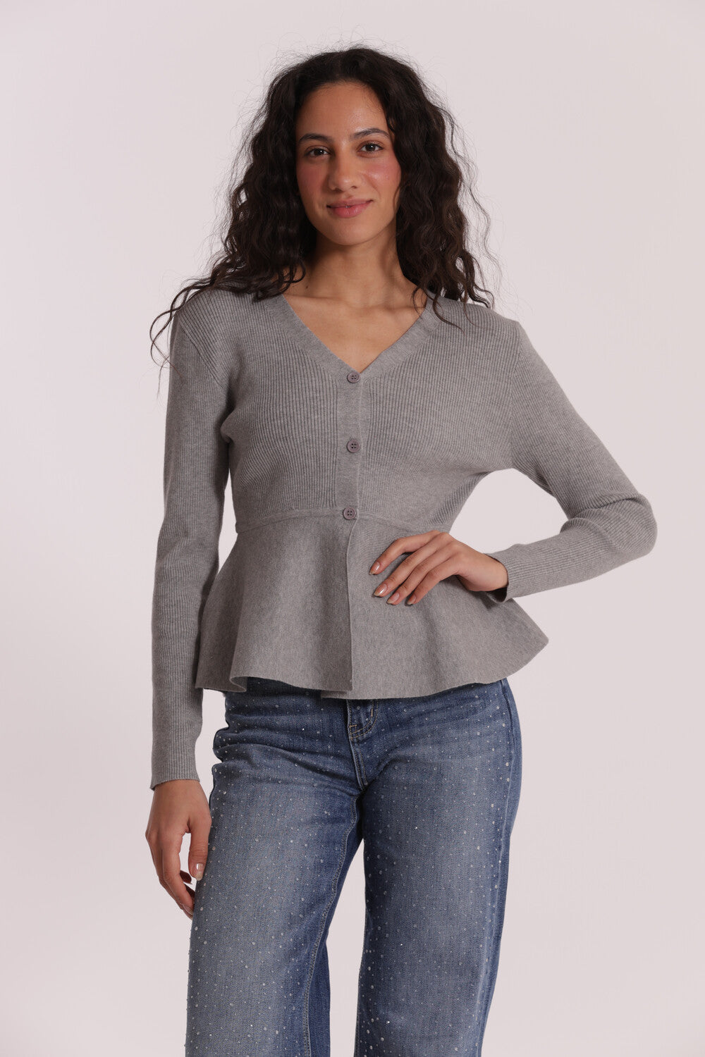 maglia cardigan svasato sul fondo con bottoni  - mimì muà - grigio