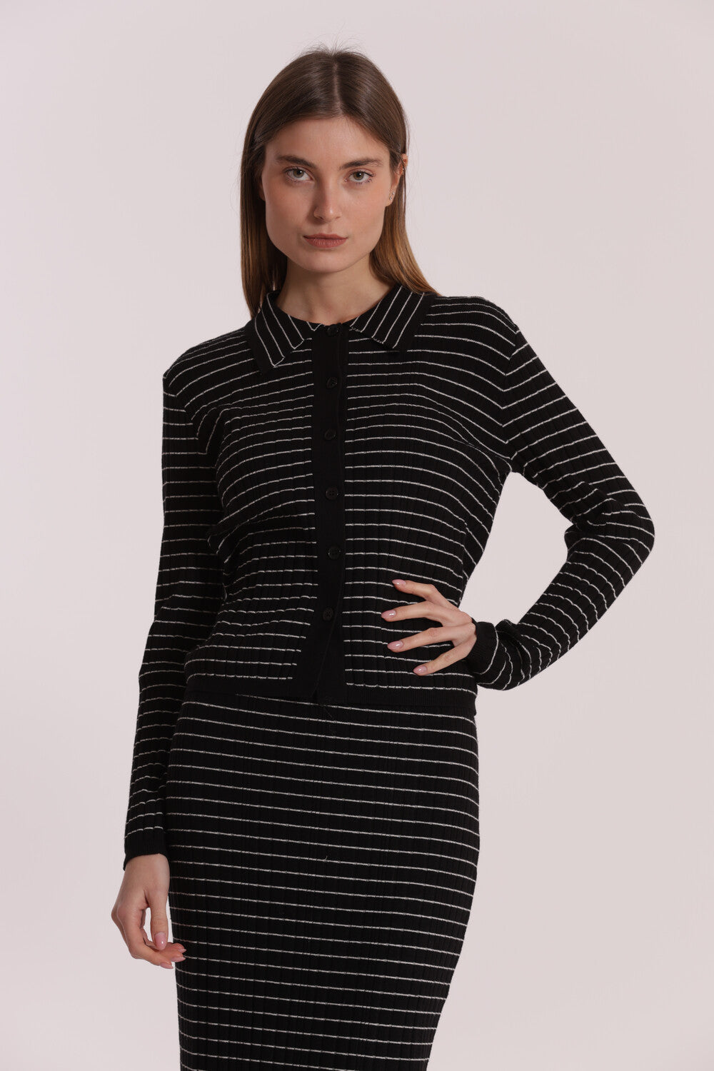 maglia polo a righe - mimì muà - nero