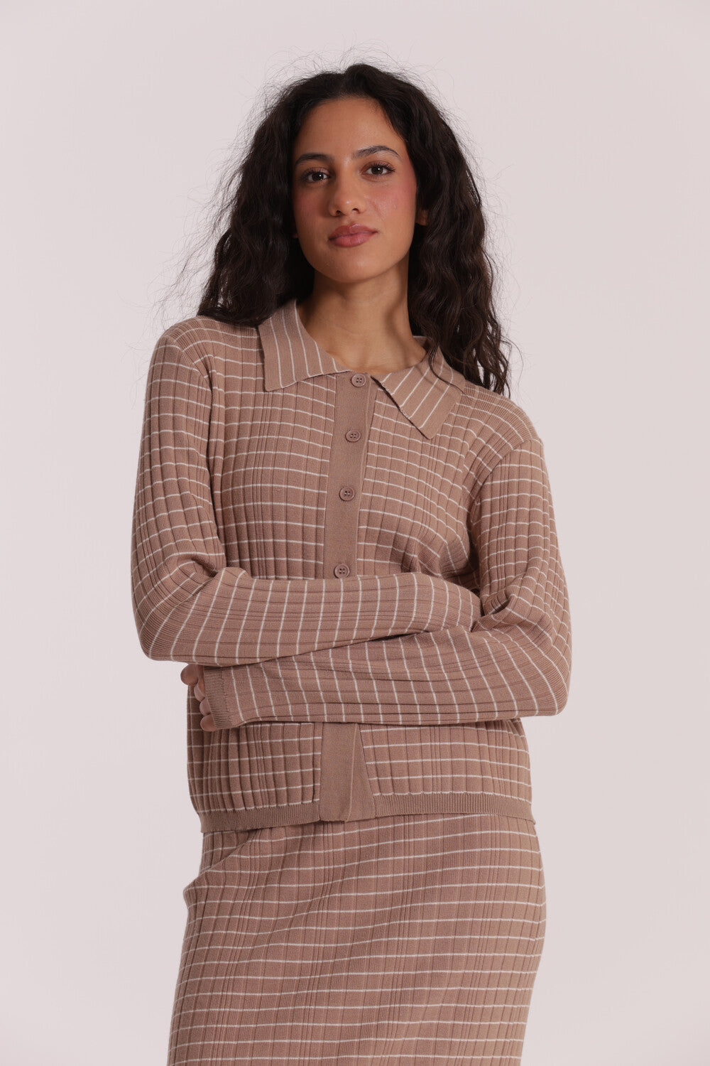 maglia polo a righe - mimì muà - cammello