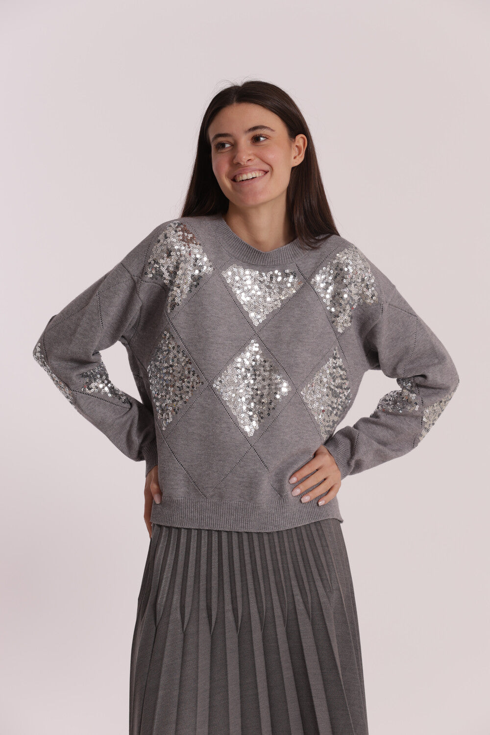 maglia con rombi e paillettes - mimì muà - grigio