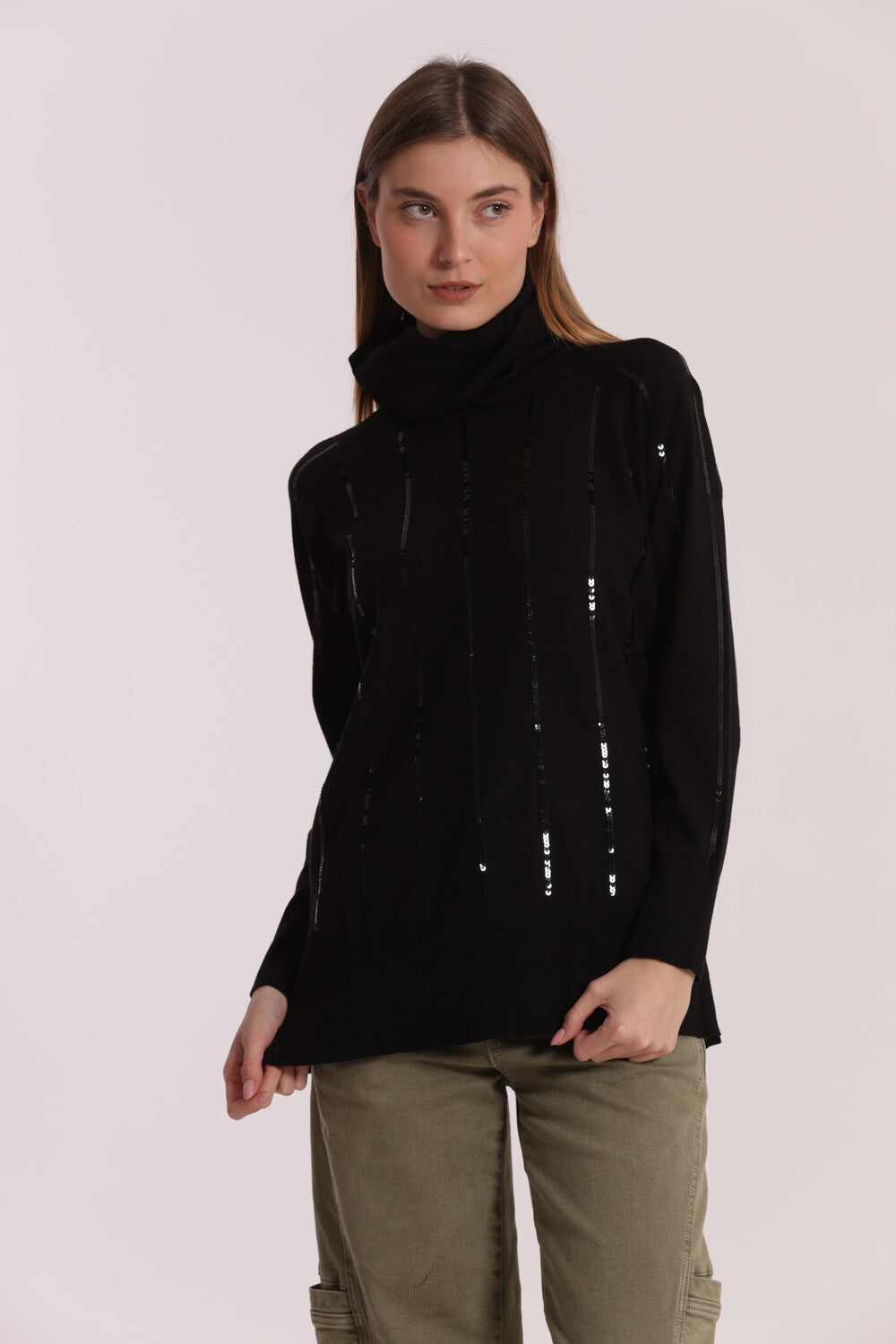 maglia over con spacchi laterali e paillettes - mimì muà - nero