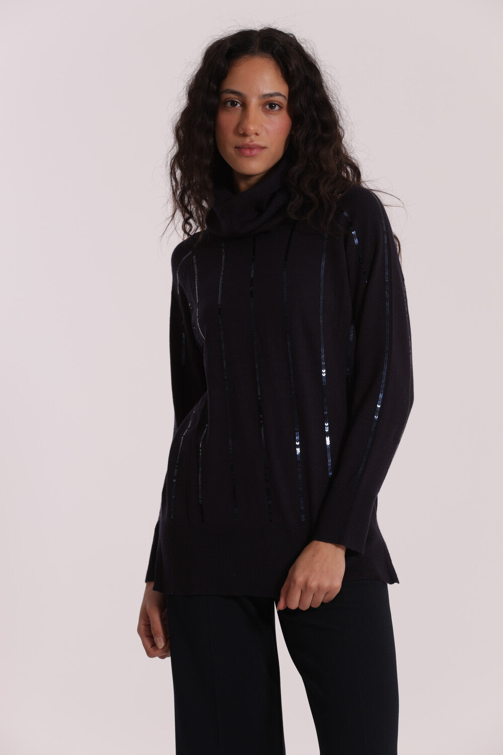 maglia over con spacchi laterali e paillettes - mimì muà - blu