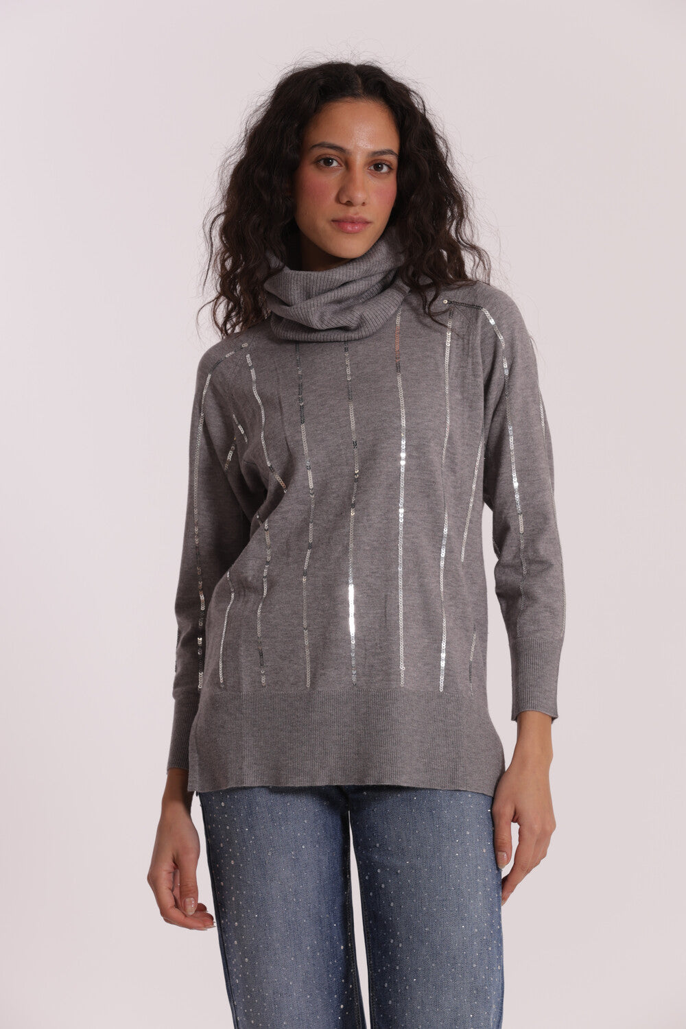 maglia over con spacchi laterali e paillettes - mimì muà - grigio
