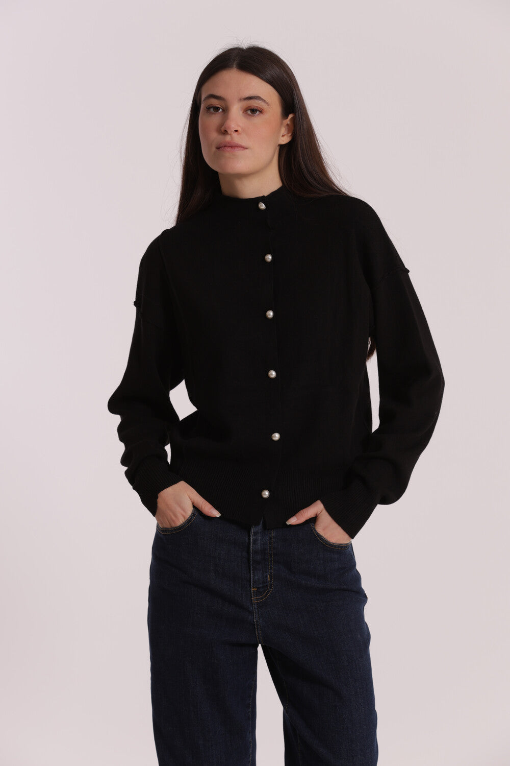 maglia cardigan con bottoni perle - mimì muà - nero