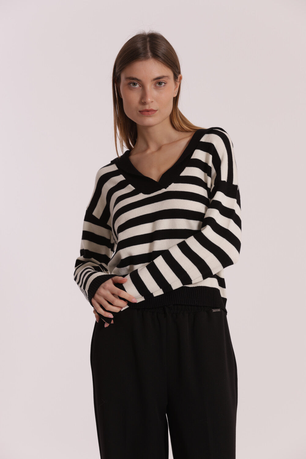 maglia polo a righe - mimì muà - nero bianco