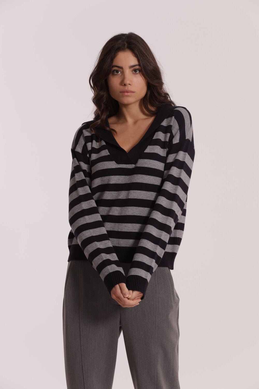 maglia polo a righe - mimì muà - blu grigio