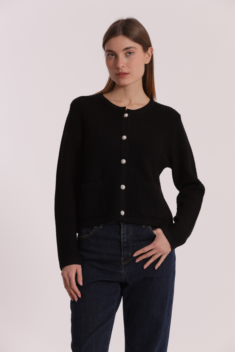 maglia cardigan nido d'ape - mimì muà - nero