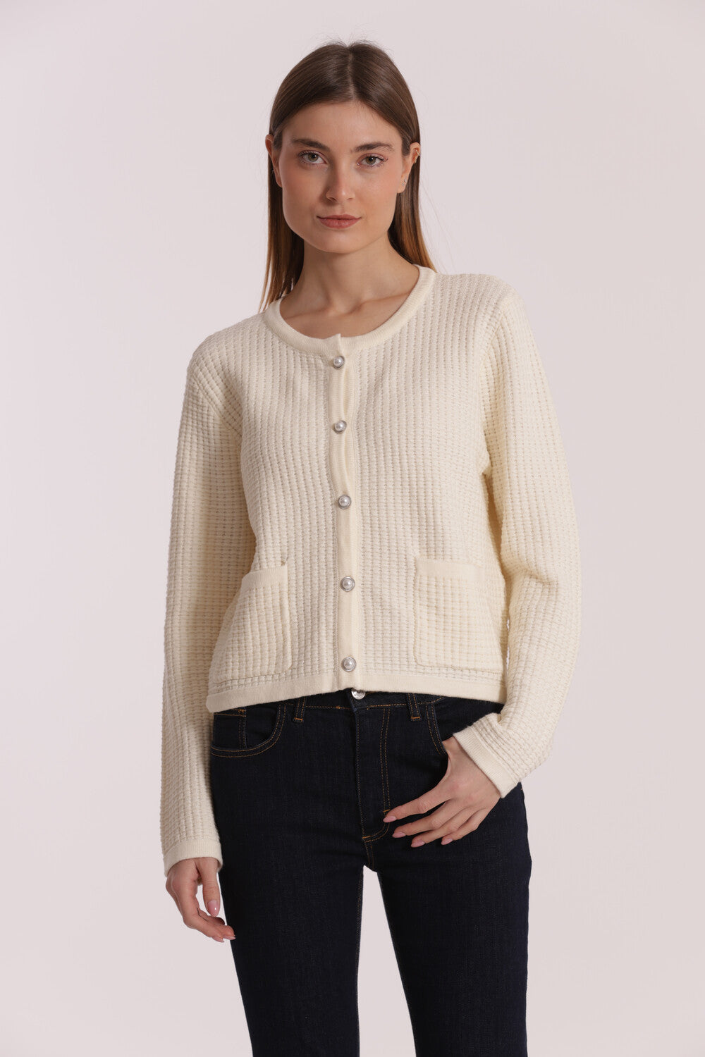 maglia cardigan nido d'ape - mimì muà - panna