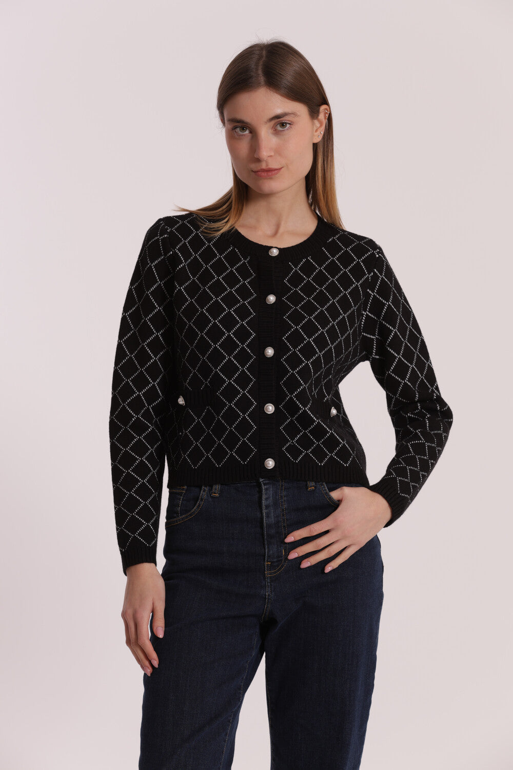 maglia cardigan a rombi - mimì muà - nero