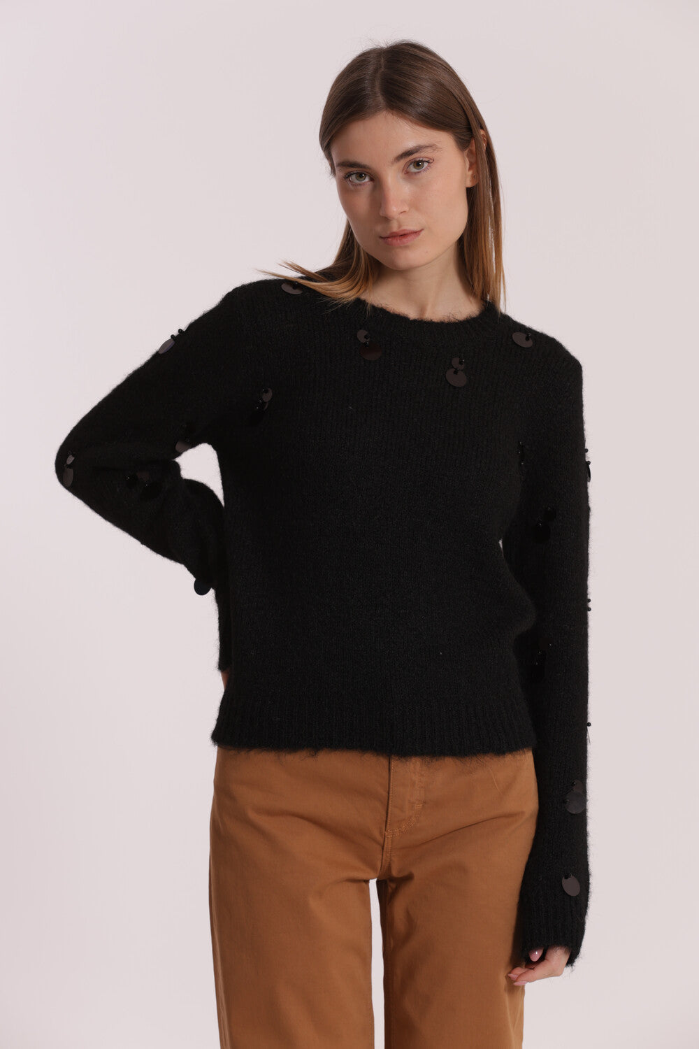 maglia con pailllettes su maniche - mimì muà - nero