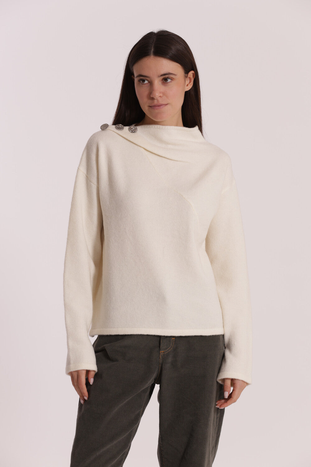 maglia con bottoni su spalla - mimì muà - panna