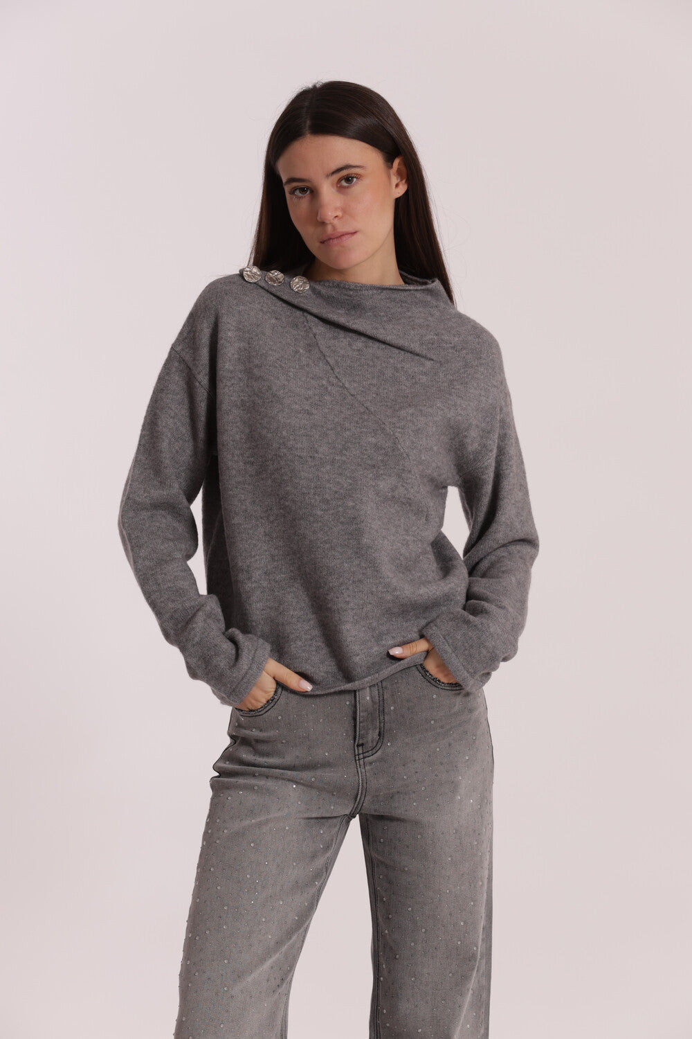 maglia con bottoni su spalla - mimì muà - grigio