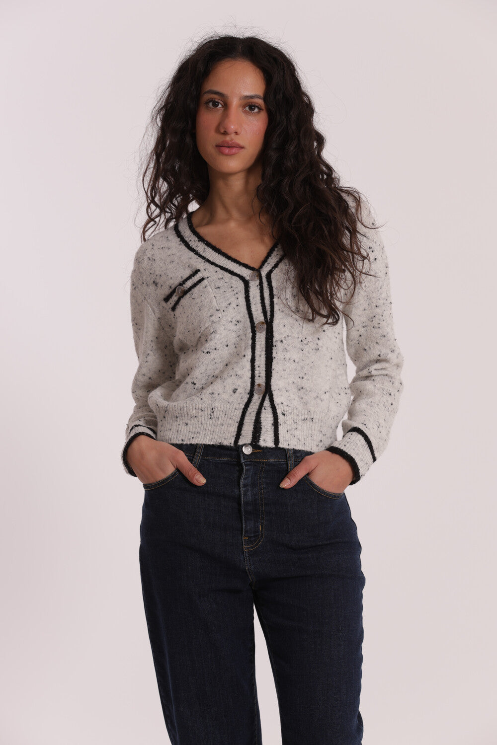 maglia cardigan con bordi a contrasto - mimì muà - bianco