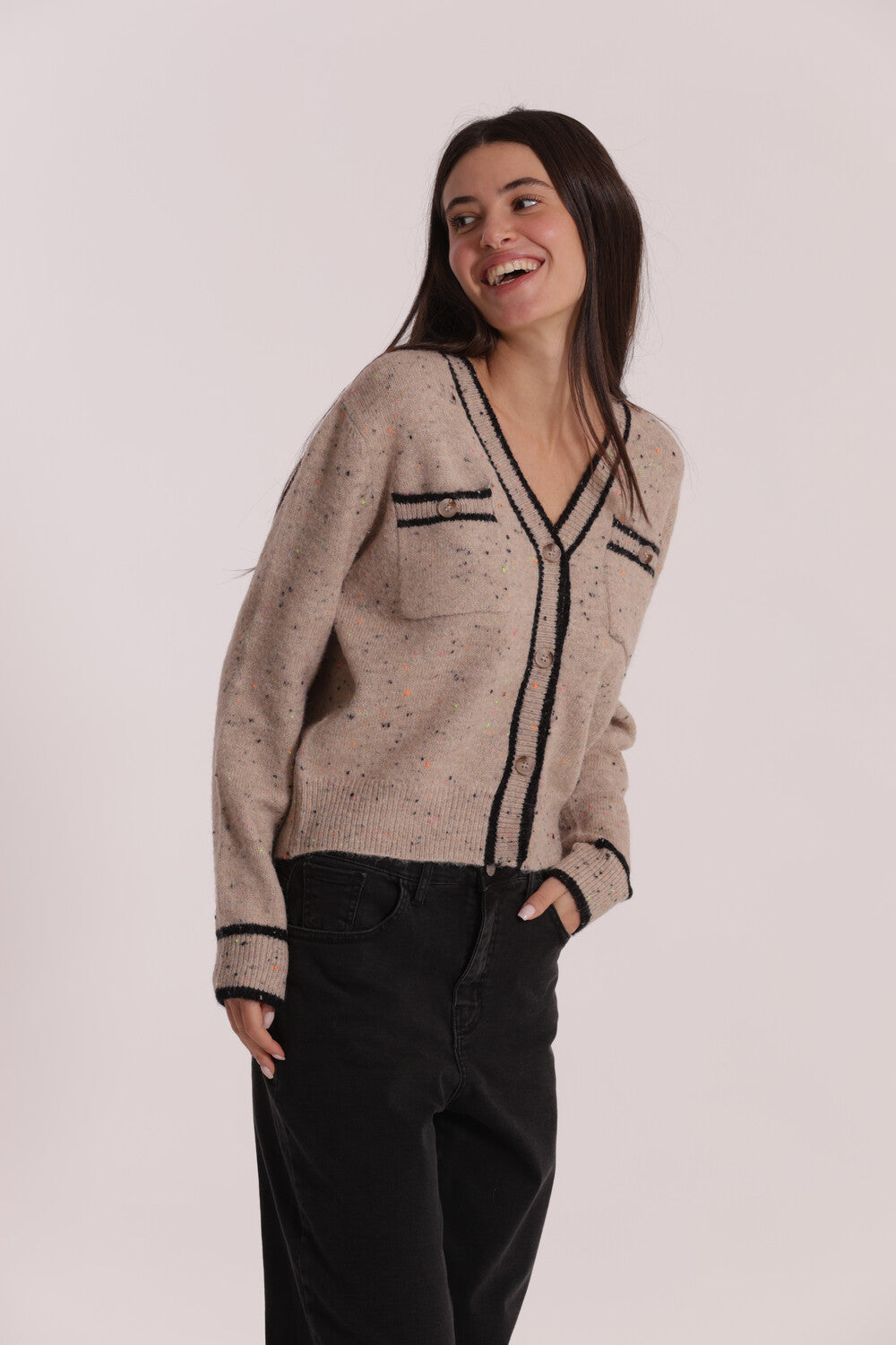 maglia cardigan con bordi a contrasto - mimì muà - cammello