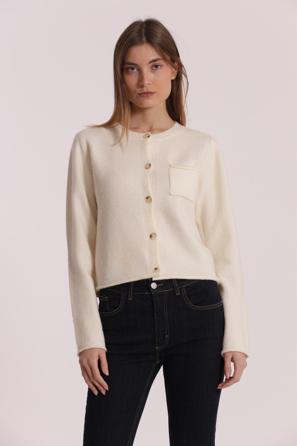 maglia cardigan con taschino  - mimì muà - panna
