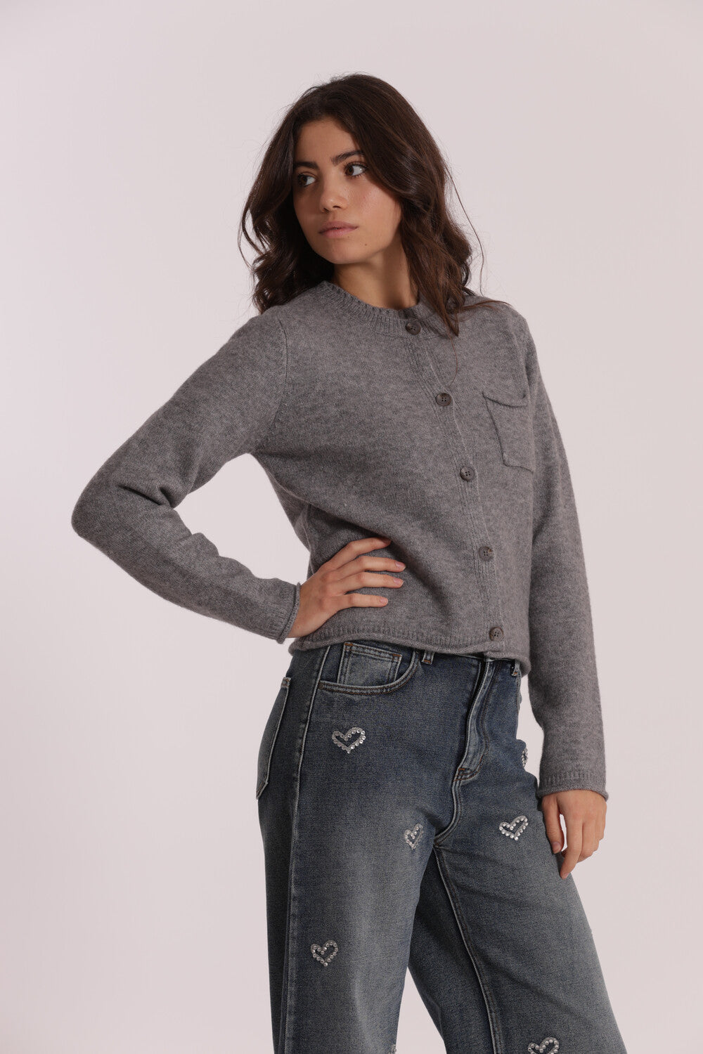 maglia cardigan con taschino  - mimì muà - grigio