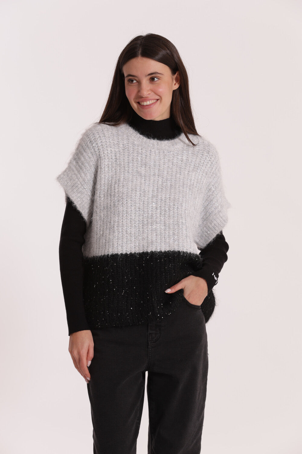 maglia over maniche corte bicolor - mimì muà - nero grigio