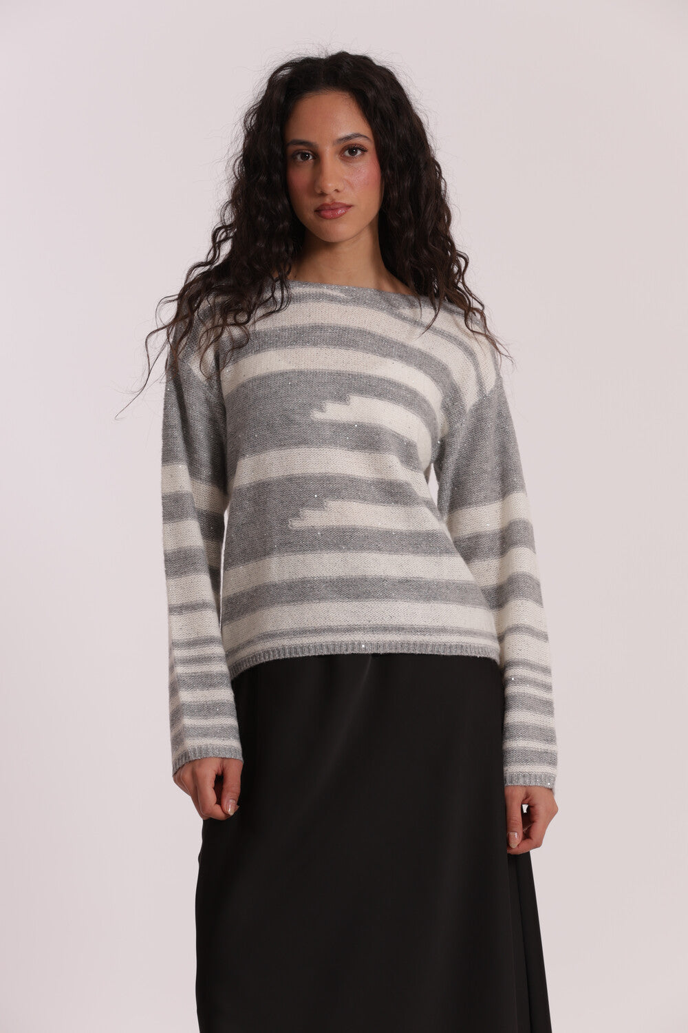 maglia a righe e paillettes - mimì muà - grigio bianco
