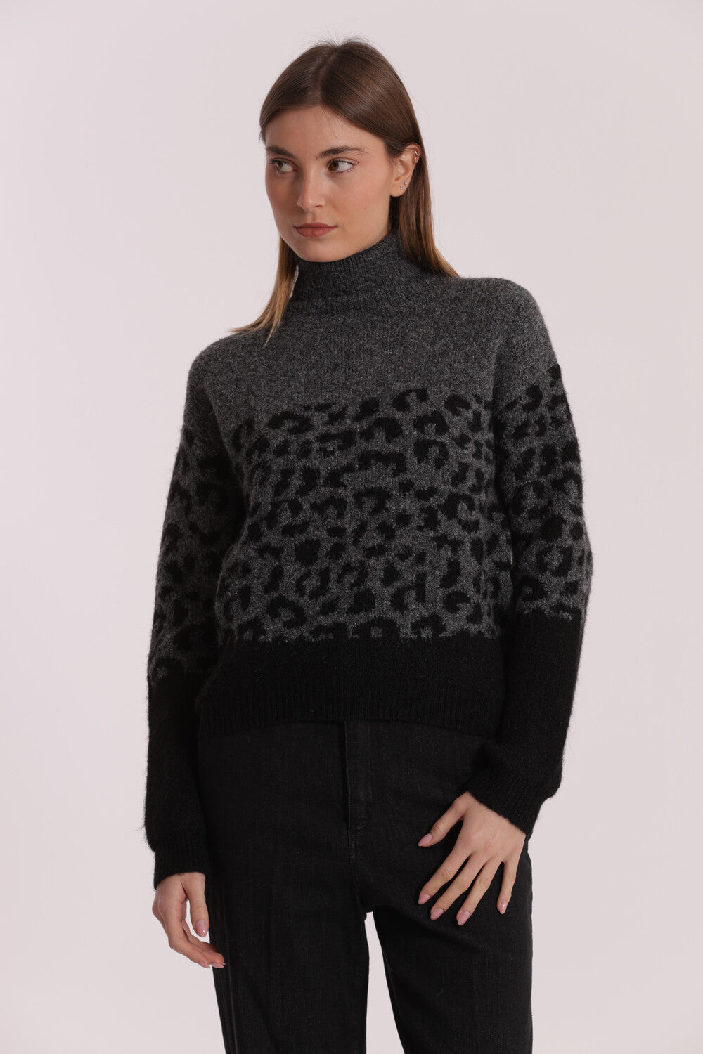 maglia dolce vita animalier bicolor - mimì muà - grigio nero